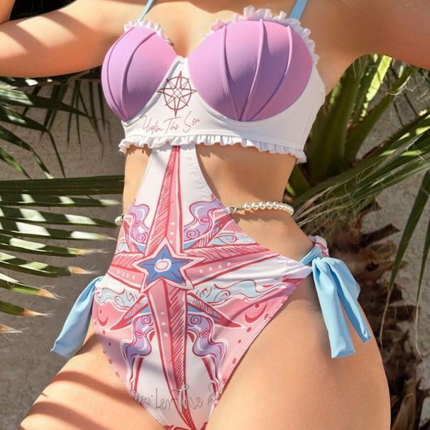 Neuer Damen-Badeanzug, Meerjungfrauen-Muschel-Badeanzug, Meerjungfrauen-Prinzessinnen-Stil, Neckholder-Top, figurbetont, Urlaubsbademode._voghion.com