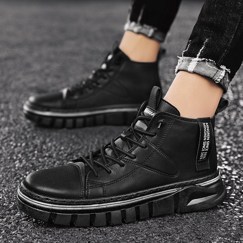 Botas masculinas Martin de cano alto 2023 outono e inverno nova tendência estilo britânico preto aumento locomotiva toog fashion_voghion.com