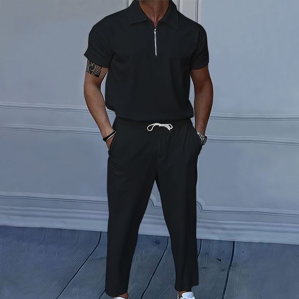 Herrenbekleidung Großer einfarbiger Anzug mit Revers und kurzen Ärmeln_voghion.com