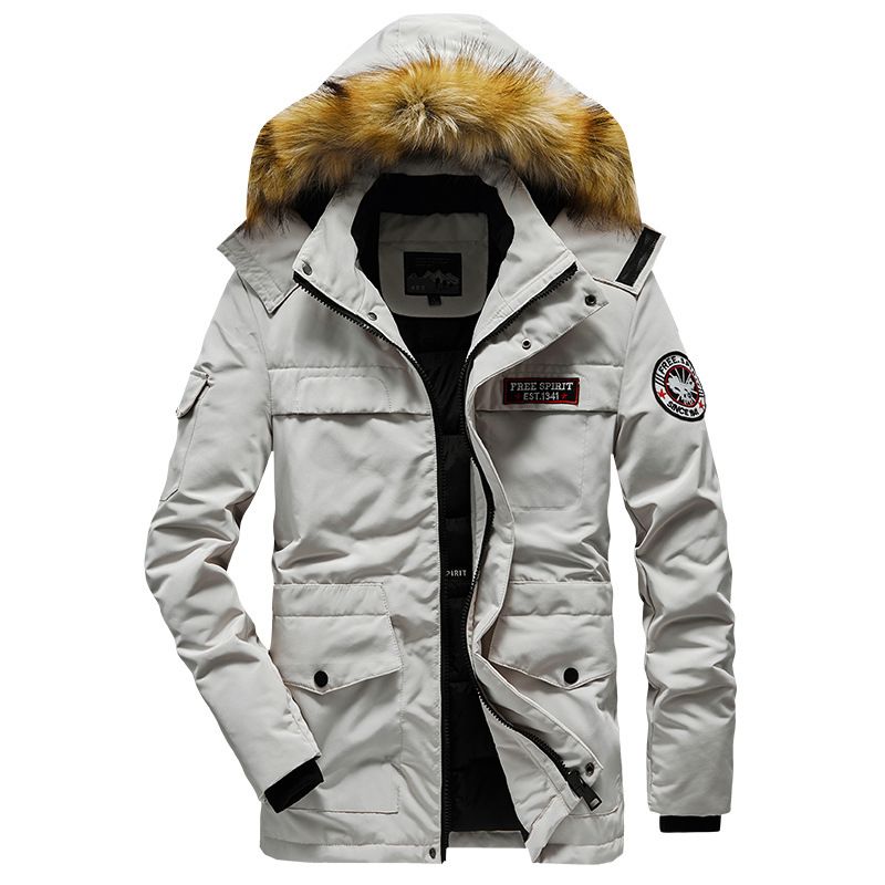 Men's warm padded jacket casual hooded camouflage fur collar padded jacket_voghion.com