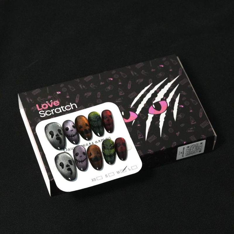 Love Scratch 10PCs 'Trick Faces' Handmade Press-on Nails_voghion.com