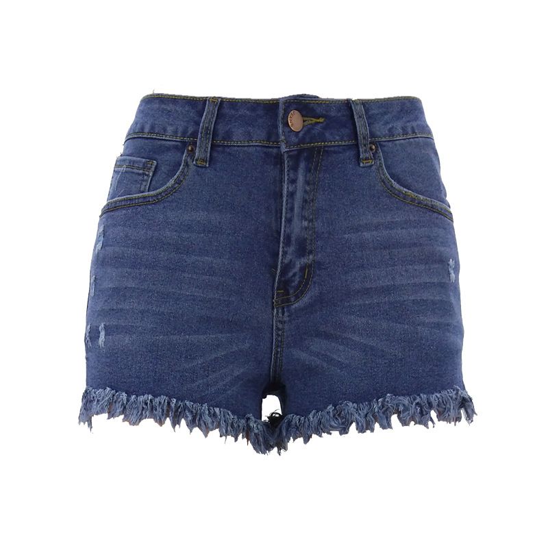 Fréijoer a Summer gerappte elastesche Denim Fraen héich Taille Shorts Grousshandel_voghion.com