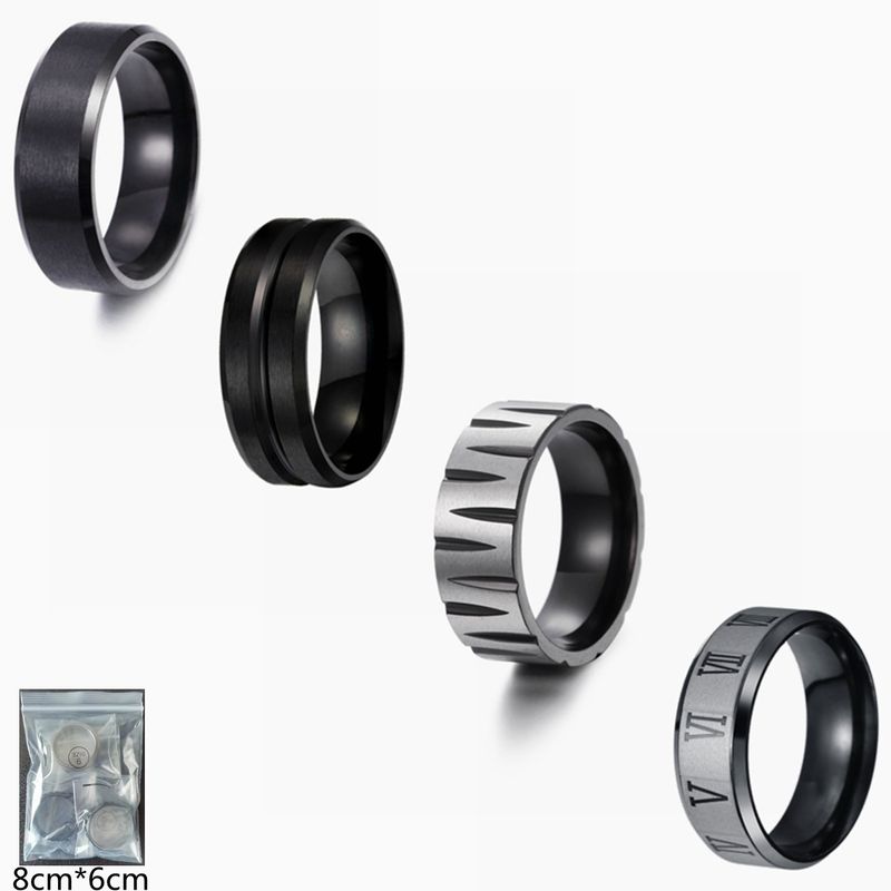 Novo anel masculino de aço titânio preto com combinação de quatro peças, tamanho americano padrão_voghion.com