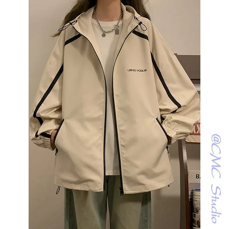 Women's Outdoor Jacket With Hood, Spring And Autumn Style, High-End Feel, Casual Oversize Coat, Loose Fit For Students_voghion.com