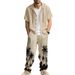 Summer Linen Loose Men's Beach Casual Printed Hooded Short Sleeve Shirt And Long Pants Set For Men_voghion.com