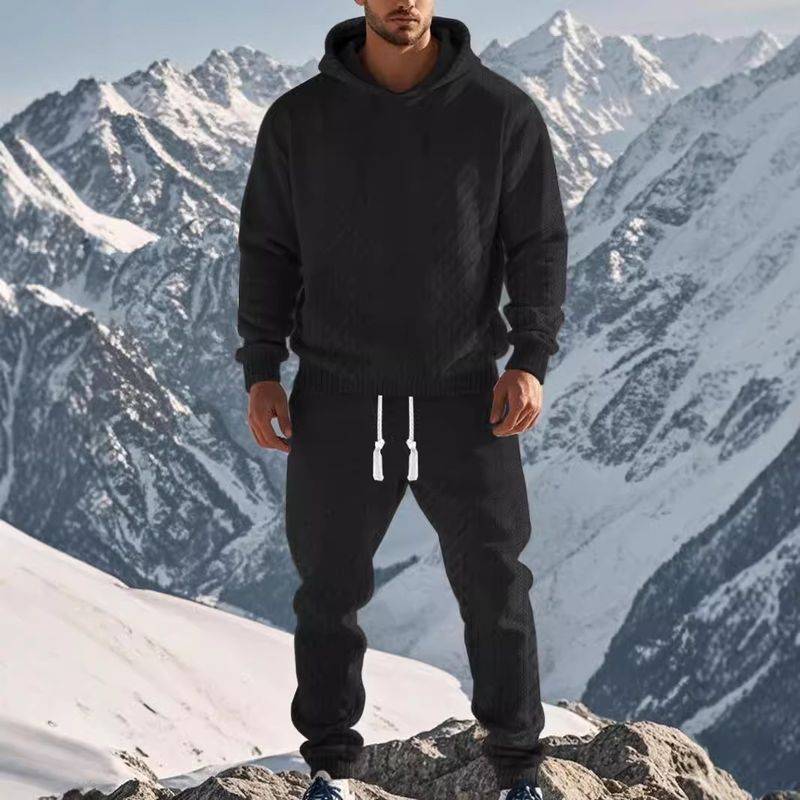Men's hooded jumper jacquard sweatshirt casual sports sweatpants suit_voghion.com