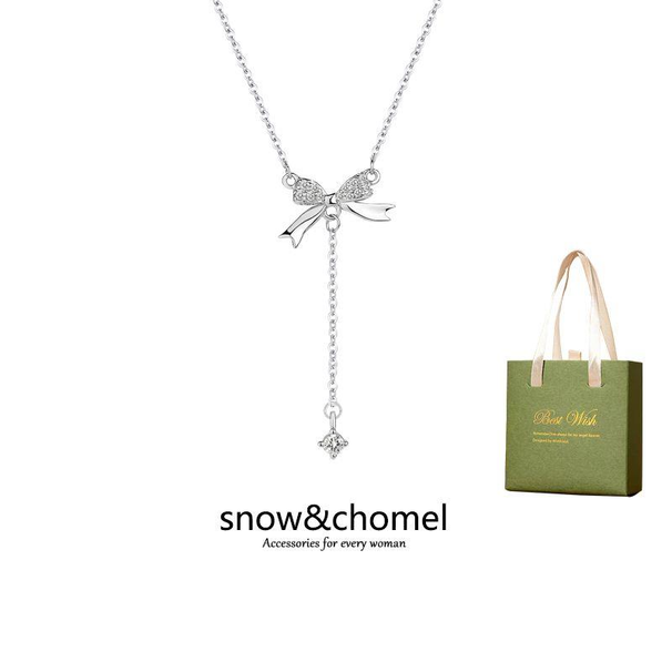 Collana con fiocco in argento puro con un design dal temperamento di nicchia femminile, clavicola dolce leggera e di alta qualità_voghion.com