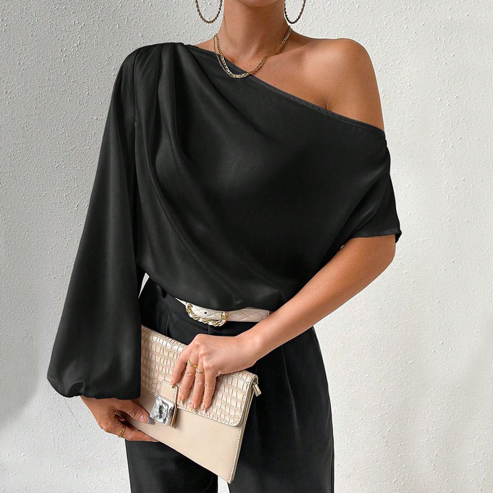 ChicShe ChicShe 2024 Autumn Winter European And American Women's Fashion Elegant Long Sleeve Sexy Off-Shoulder Loose Fit Asymmetrical_voghion.com