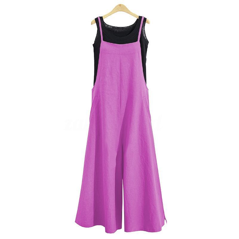 Suitable For All Seasons Summer Linen Flared Jumpsuit Cotton Wide-Leg Pants Overalls Women Casual Loose_voghion.com