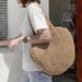 Borsa a tracolla grande capacità estiva rotonda in paglia per donna, in tessuto cavo, da viaggio, da spiaggia, casual, per lo shopping_voghion.com