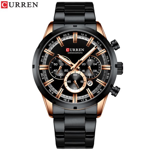 Men's Curren 8355 Multi-Function Analog Watch With Date Display, Water Resistant, Stainless Steel Case, Alloy Strap, Business Style_voghion.com