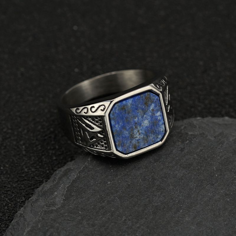 Einzelringe Retro-Wikinger-Ring aus Titanstahl, modische Persönlichkeit, dominante Rune, eingelegter natürlicher Zirkonring_voghion.com