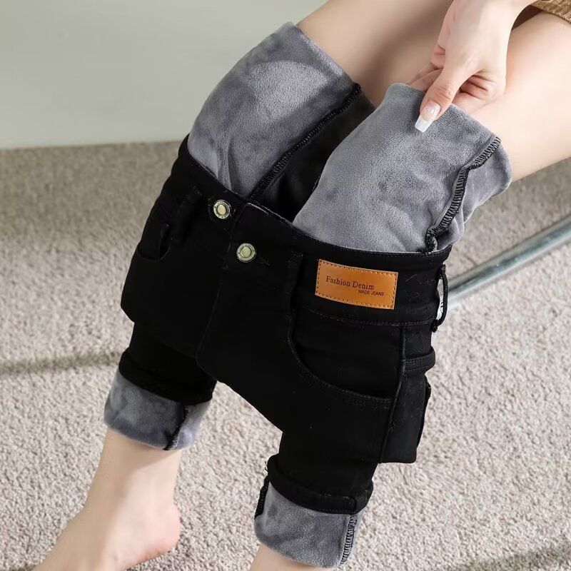 Ženska oblačila z visokim pasom in žametnimi kavbojkami, ženske nove jesenske in zimske odebeljene ozke oprijete pencil hlače _voghion.com