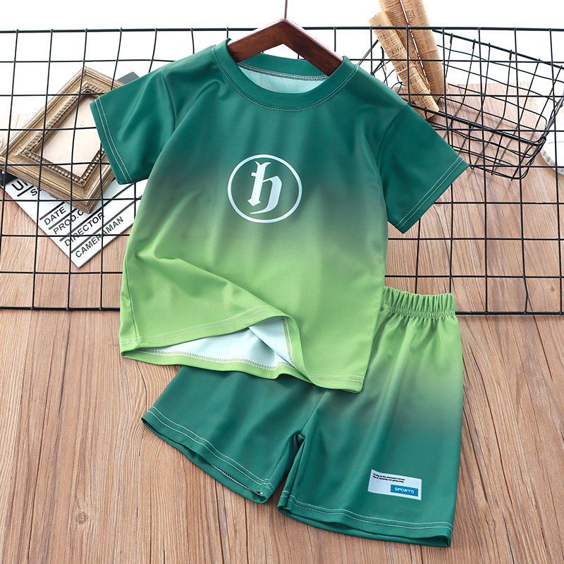 Children's Set, Summer 2024 New Middle and Big Boys' Clothing Gradient Short sleeved Shorts_voghion.com