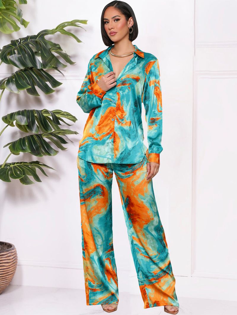 Vêtements pour femmes Chemise ample à revers à imprimé géométrique rétro pour femmes Collection de cravates à la mode d'automne_voghion.com
