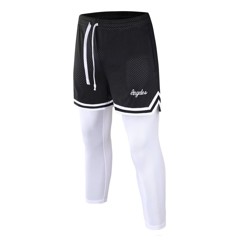 American quarter basketball tight with lining and quick drying two-piece sports running training fitness pants_voghion.com