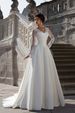 Women's lace long sleeve trailing wedding dress simple trailing slim lace satin banquet host wedding dress_voghion.com