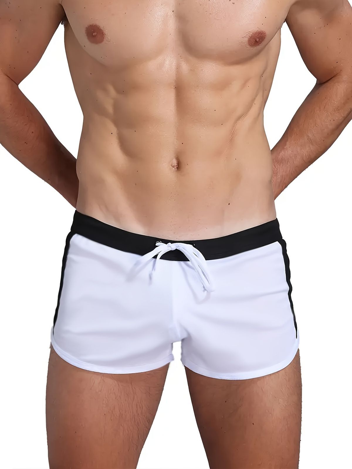 Niedrig geschnittene Badehose für Herren – Kontrastfarbenes Design und verstellbarer Kordelzug (schnelltrocknend und LSF 50+) – Strand- und Poolbekleidung_voghion.com