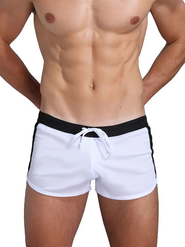 Niedrig geschnittene Badehose für Herren – Kontrastfarbenes Design und verstellbarer Kordelzug (schnelltrocknend und LSF 50+) – Strand- und Poolbekleidung_voghion.com
