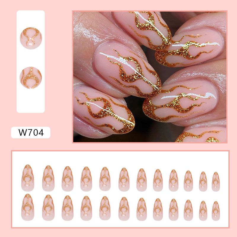 Nail Art Flash Oro Polvere Fiamma Mandorla Armatura Dolce Fresco Spice Girls Ins Vento Unghie Finte Oro Polvere Occhi Luminosi_voghion.com