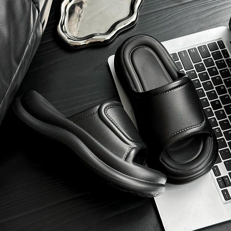 Sandales à plateforme de 5 cm pour femmes - Chaussons d'été monochromes minimalistes avec mousse à mémoire de forme, tongs d'extérieur confortables et tendance_voghion.com