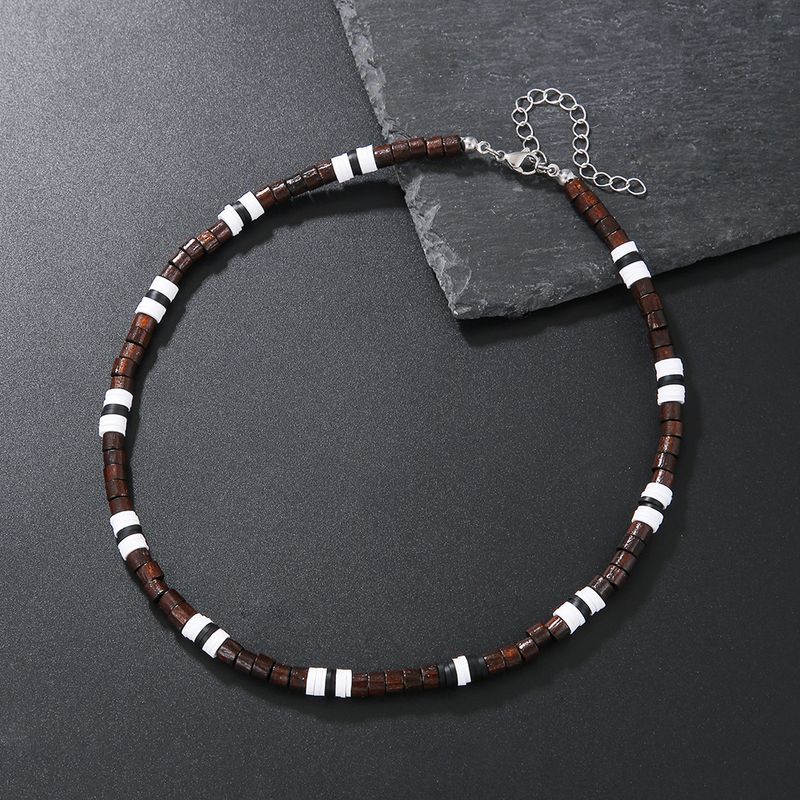 Me's Maillard Log Rivet Persoalized Beach Vacatio Style Cocout Shell Woode Bead Ecklace Collarboe Chai For_voghion.com