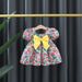 Mädchenkleid Kinderkleidung Ölgemälde Druck Prinzessin Kleid Lässiges Blumenschleifenkleid Niedlicher Baby Mädchen Puffärmelrock_voghion.com