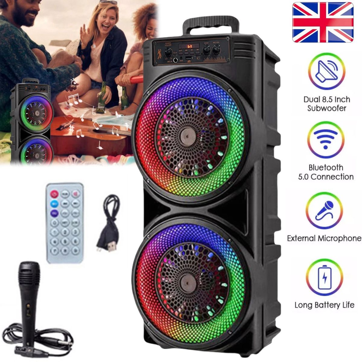 6000W Portable Bluetooth Speaker Sub Woofer Heavy Bass Party Sound System Mic_voghion.com