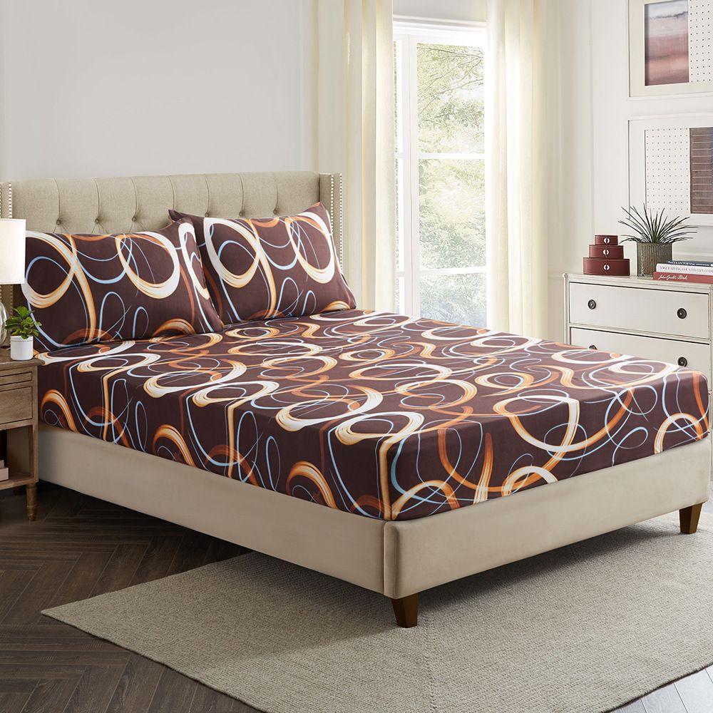 Brown Geometric Swirl Mattress Cover Polyester 3D Printed Bedspread_voghion.com