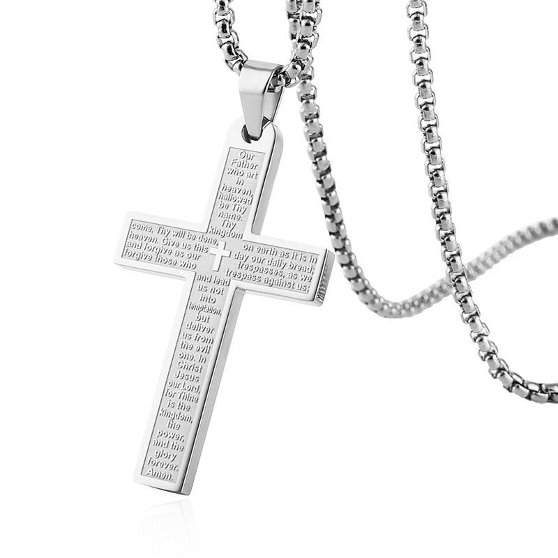 Women's Jewelry Stainless Steel Cross Scripture Neutral Style Hip Hop Pendant Necklace_voghion.com
