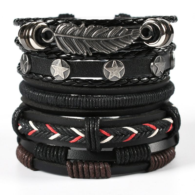 Bracciale da uomo in vera pelle intrecciata multistrato con teschio_voghion.com