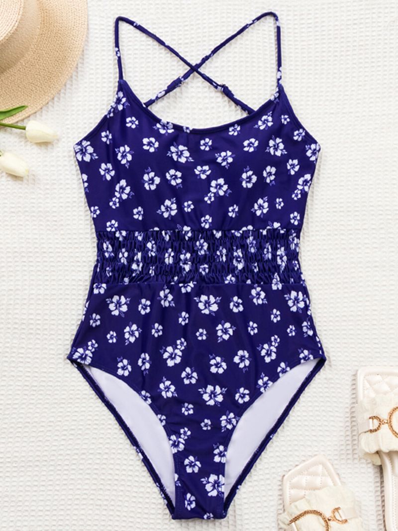 Happybuyner Maillot de bain monokini d'été sans manches, dos nu, imprimé floral froncé, maillot de bain une pièce_voghion.com