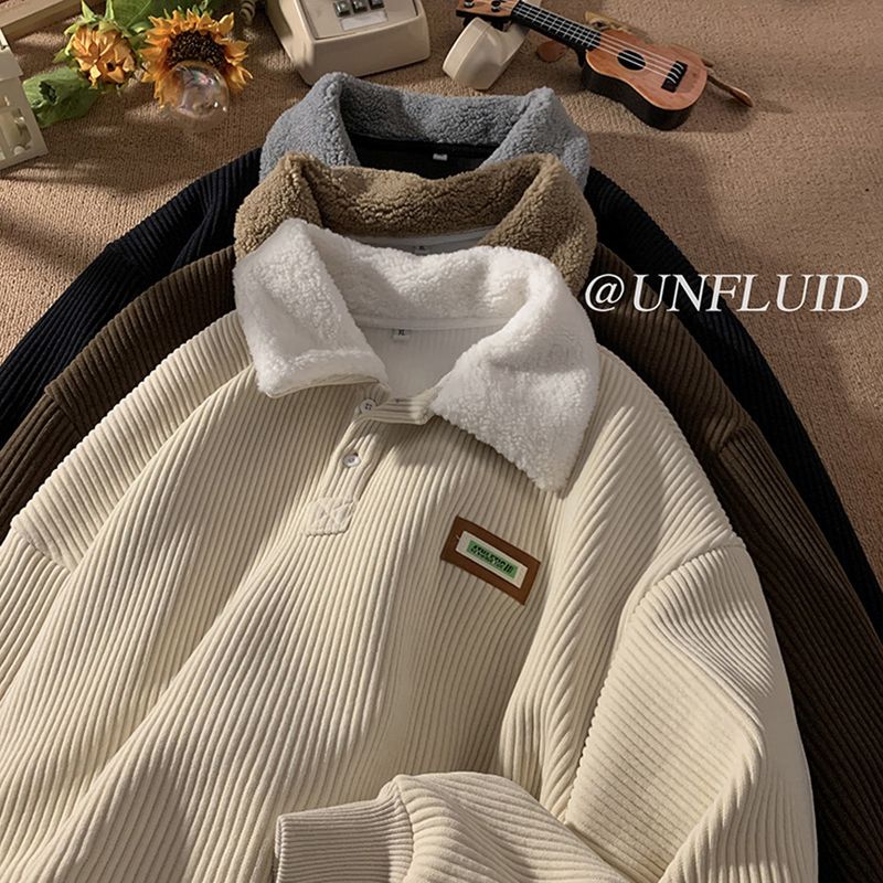Nuova felpa a collo alto in velluto a coste per uomo in autunno e inverno, alla moda e spessa, giacca larga in pelo di agnello_voghion.com