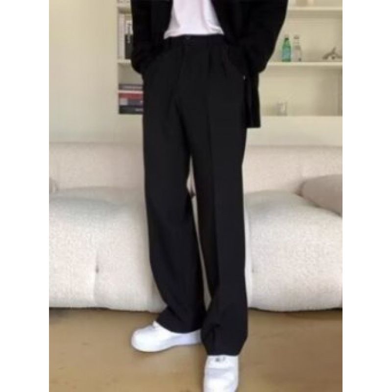 Anzughose Herren Gerade Lose Drapierte Weite Beinhose Koreanische Version Trendy Hose Schwarze Freizeithose Drop Summer Thin_voghion.com
