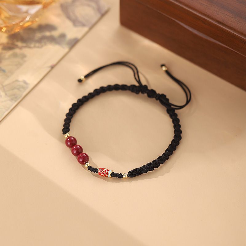 Bracciale unisex a forma di pesce in argento puro Abao S999, stile nazionale cinese, versatile, semplice, con corda rossa_voghion.com