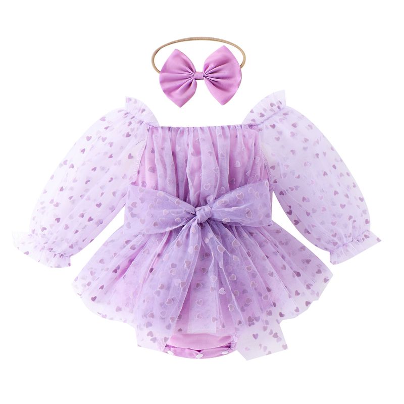 Baoxin Children's Clothing Cross Border Spring And Autumn New European And American Newborn Baby Girl Love Mesh Romper With Headdress Set_voghion.com