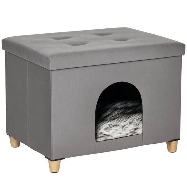 Fußhocker 2-IN-1 Katzenhöhle Con Baci, Holzbeine, Grigio 60x44,5cm_voghion.com