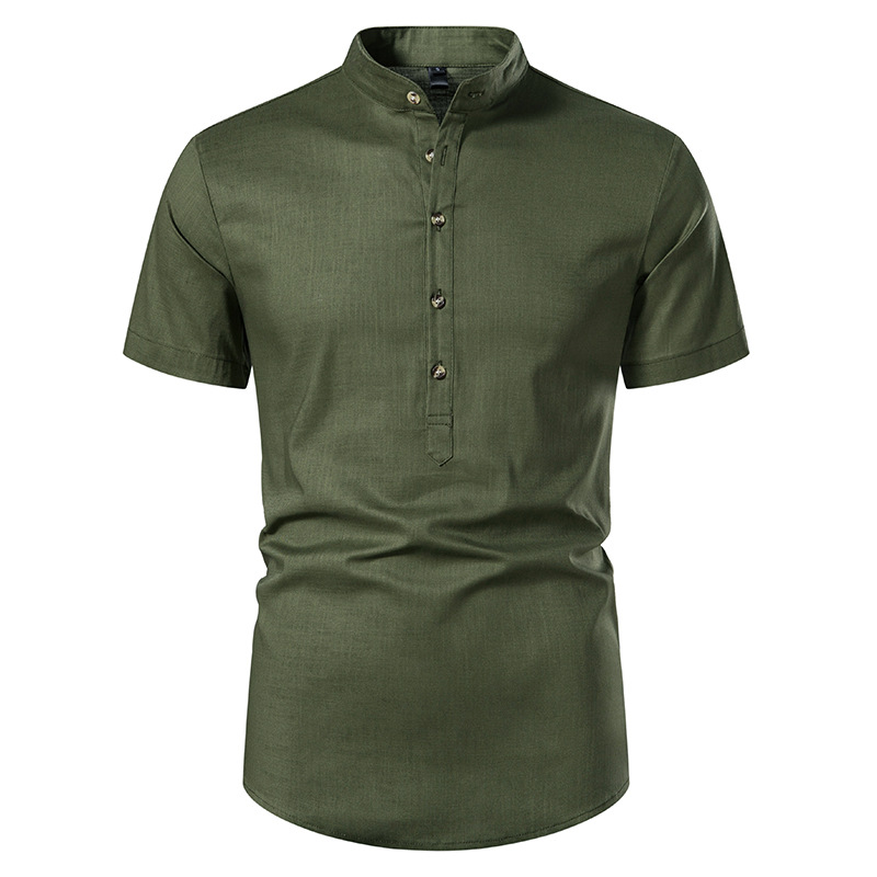 Einfarbiges Hemd für Jugendliche, Herbst, einfarbig, lässig, weiß, Slim Fit, Leinen, Stehkragen_voghion.com