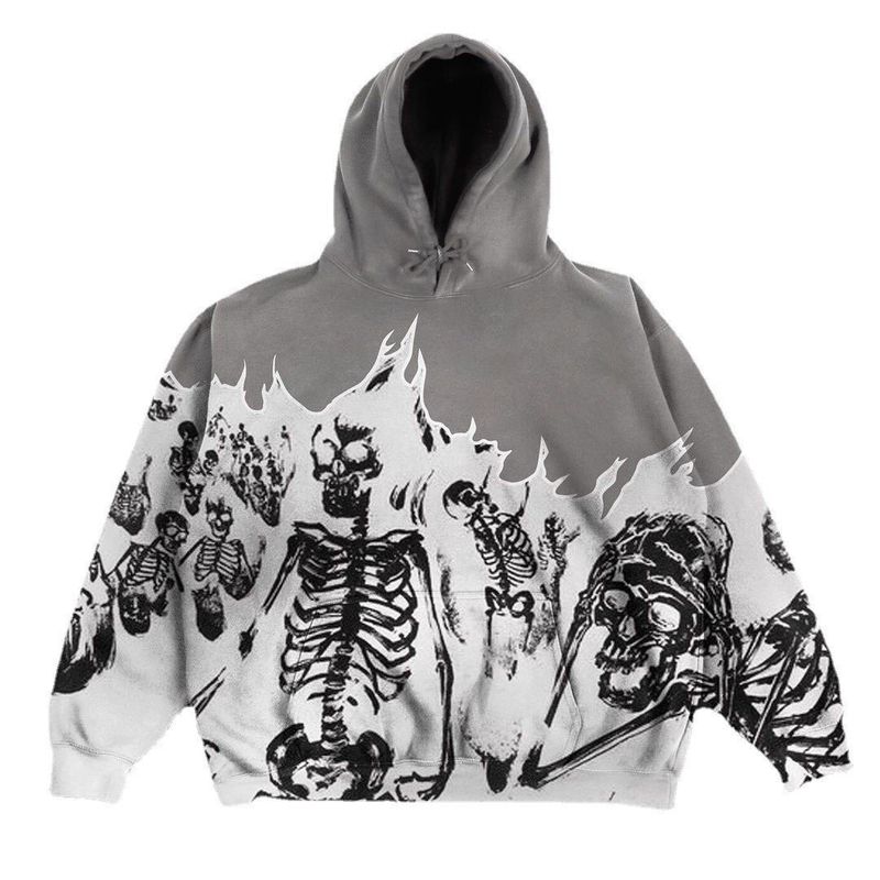 Gothic Skeleton Print Hoodie Unisex Oversized Streetwear Pullover Sweatshirt für Männer & Frauen​_voghion.com