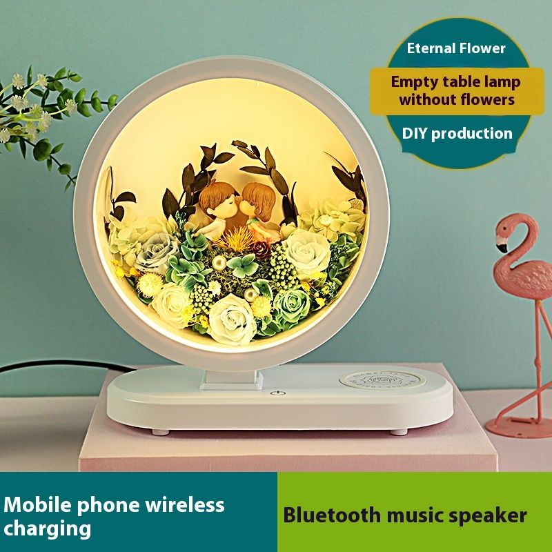Eternal Rose Flower Container Making Gift Mobile Wireless Charging Bluetooth Speaker Desk Lamp_voghion.com