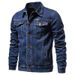 Men's Denim Jacket With Floral Print, Loose Fit Casual Long Sleeve Shirt Coat For Spring & Autumn, Youth Trendy Open Front Coat_voghion.com