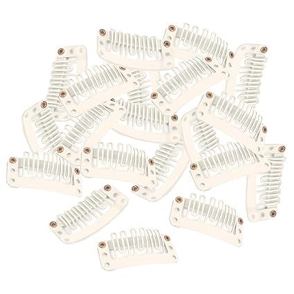 6-Teeth Clips For Hair Extension, Wigs|U-Shape Metal Silicon Clips | 23mm Length 50Pcs Per Pack Beige Color_voghion.com