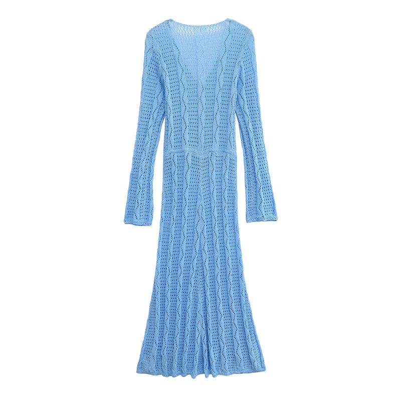 Damen 2024 Herbst/Winter Neue Stil Lose V-ausschnitt Gestrickte Langarm Kleid_voghion.com
