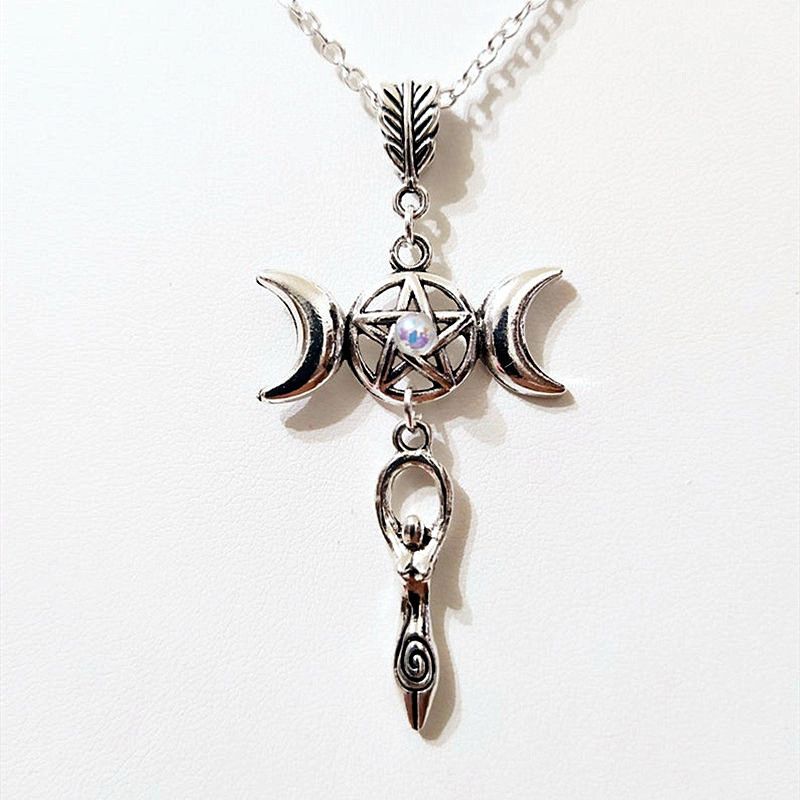 Collana pentagramma unisex moda tripla dea della luna_voghion.com