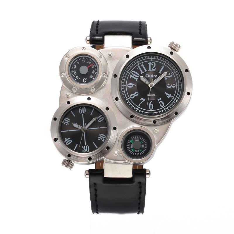 Herrenuhr mit zwei Zeitzonen und Lederarmband und Kompass – Quarzuhr mit großem Zifferblatt, stilvolles und funktionales Luxusgeschenk mit mehreren Zifferblättern_voghion.com