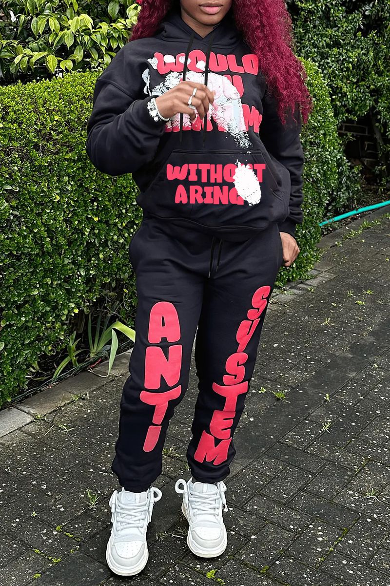 Costume sweat-shirt à capuche décontracté, sweat-shirt et pantalon de survêtement imprimés avec lettres SYSTEM, grande taille_voghion.com