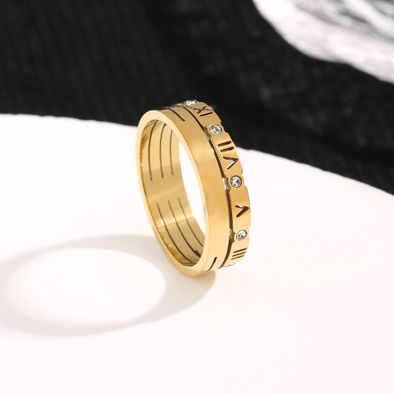 Roman Numeral Couple Rings - Titanium Steel With 18K Gold Plating (Hollow Minimalist Design, Unisex)​_voghion.com