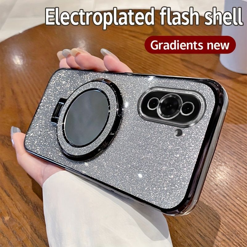 Custodia 2 in 1 per Huawei Nova 10, bordo elettroplaccato e scheda flash integrata, con supporto e specchio, elegante e bella custodia morbida in TPU per cellulare_voghion.com