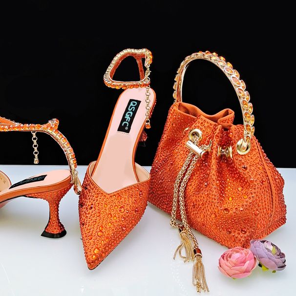 Women’s Shoes women's pointed toe shoe bag set simple colorful rhinestone decorated ankle buckle chain daily party wear_voghion.com