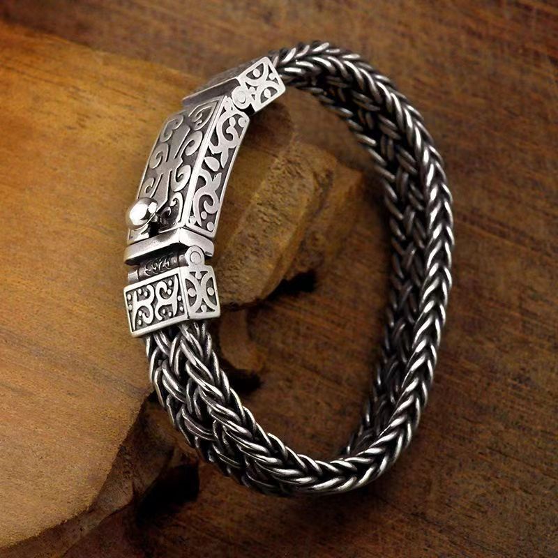 Xiangxu Thai Handmade Woven Wide Thick Trendy Bold Men's Bracelet Hip Hop Cuban_voghion.com